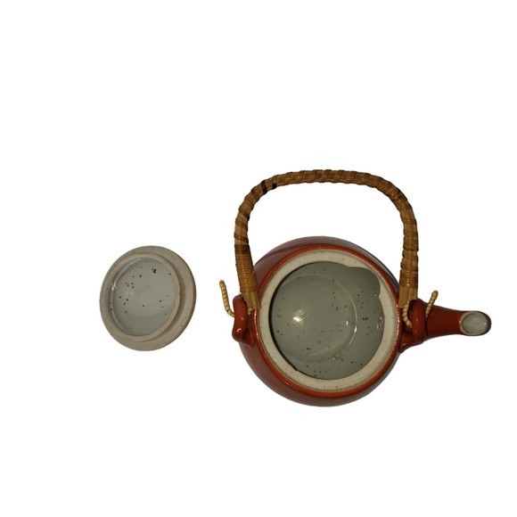 VINTAGE Orange Teapot Bamboo Handle Made In Occupied Japan - Picture 7 of 10
